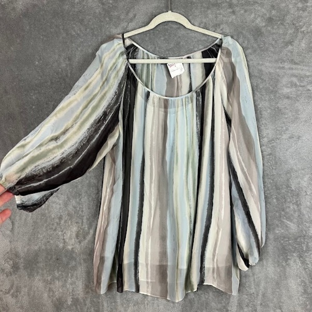 NWT Josephine Chause 100% Silk Blouse Womens 18 Long Sleeve Abstract Statement
